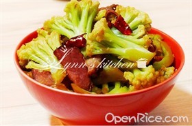 腊肉炒有机花菜 