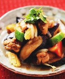 绿咖哩炒鸡肉茄子