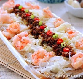 蒜蓉虾球蒸白菜