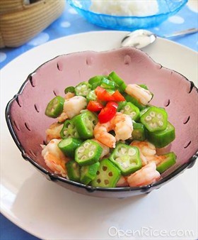 虾香杏仁炝秋葵