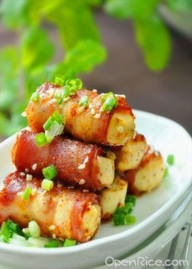培根刺身配豆腐
